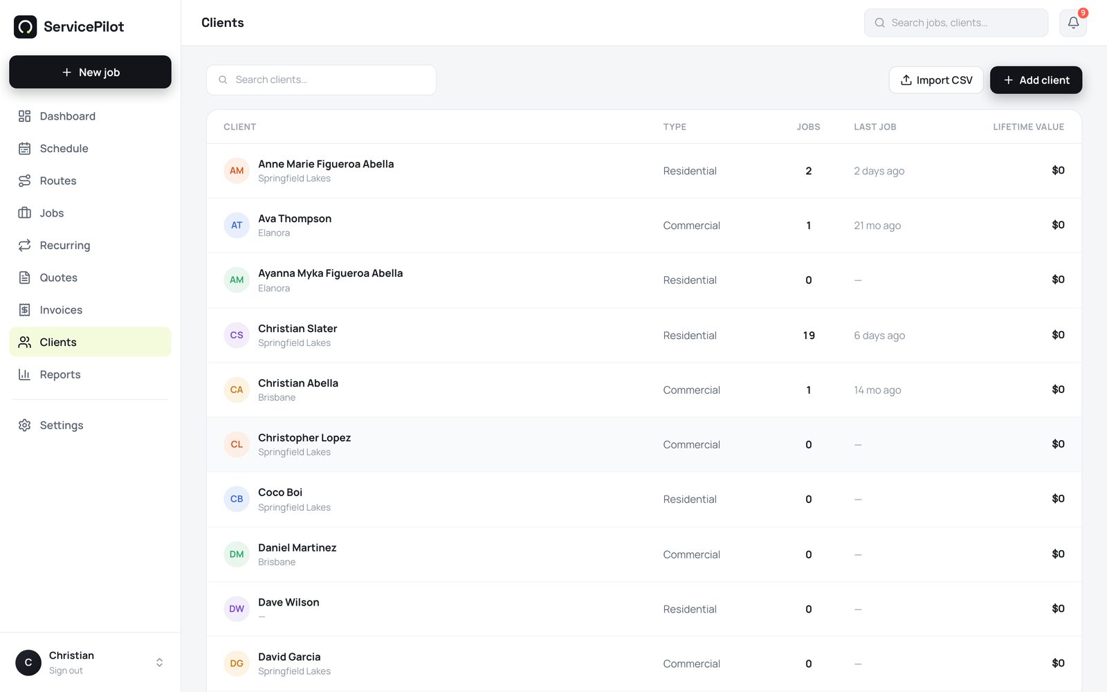 Customers are shared across the team. Money and settings stay administrator-only.